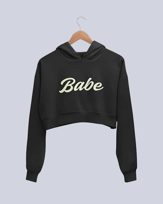 Babe | Women’s Crop Hoodie | Black - Avaiya Clothings