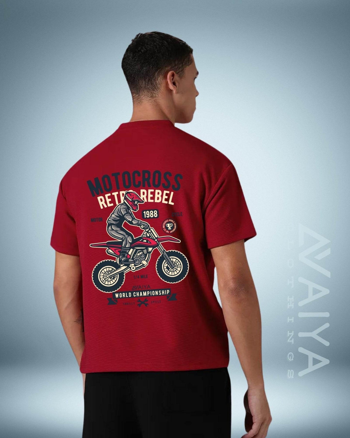 Motocross Retro Rebel Oversized T-Shirt | Red | Premium Quality by AvaiYa | Unisex - Avaiya Clothings