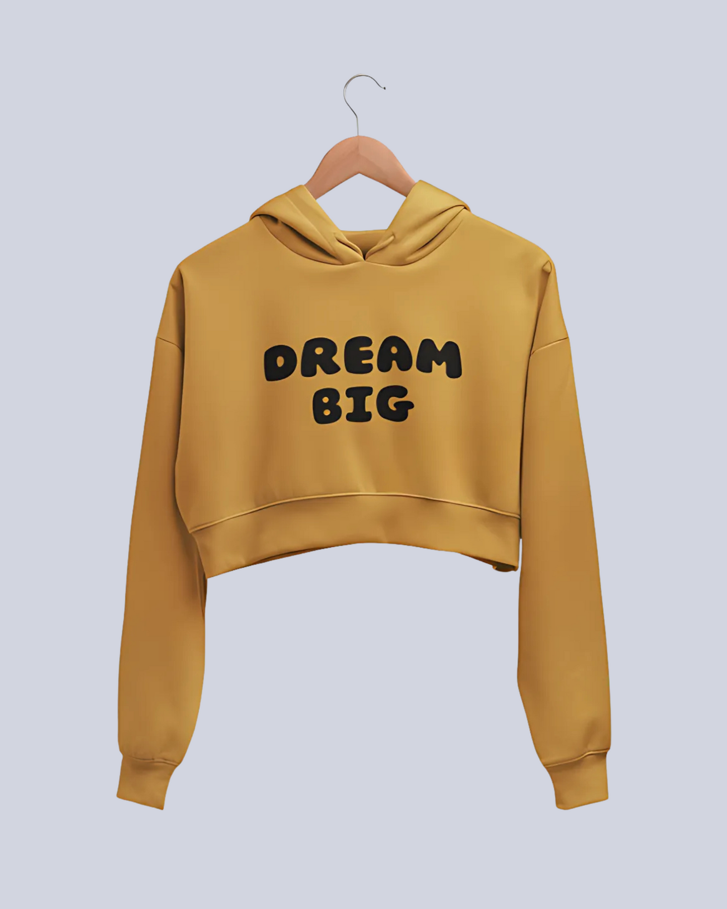 Dream Big | Women’s Crop Hoodie | Mustard Yellow - AvaiYa Clothing's