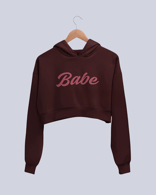 Babe | Women’s Crop Hoodie | Maroon - Avaiya Clothings