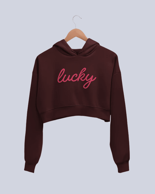 Lucky | Women’s Crop Hoodie | Maroon - Avaiya Clothings