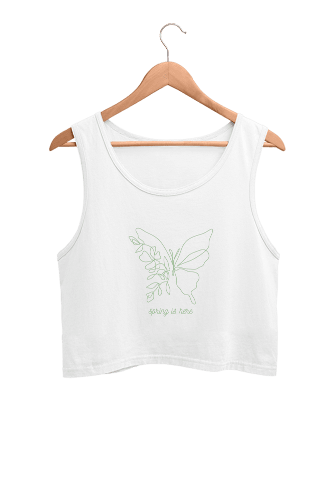 Spring is Here | Women’s Crop Tank | White - Avaiya Clothings