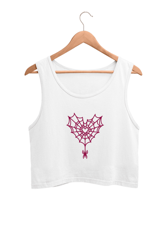 Heart Spider Web | Women’s Crop Tank | White - Avaiya Clothings