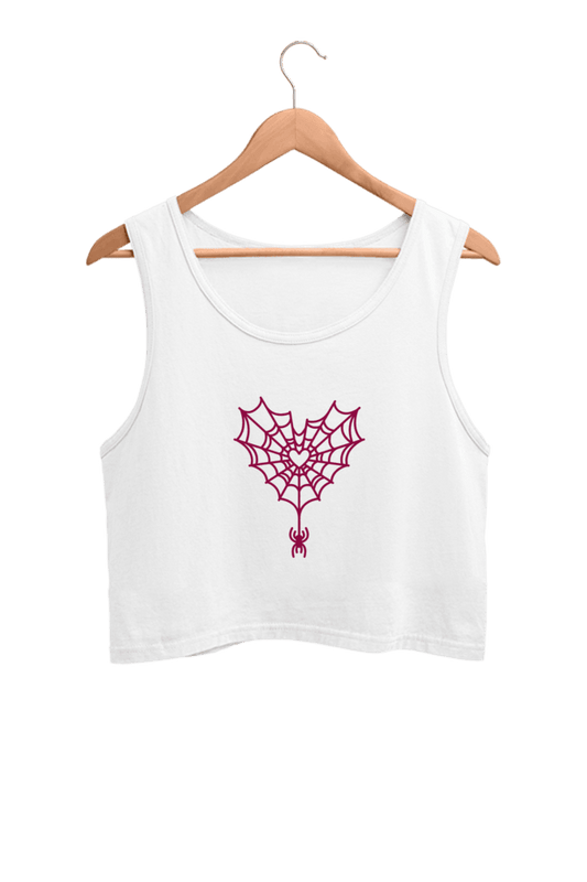 Heart Spider Web | Women’s Crop Tank | White - Avaiya Clothings