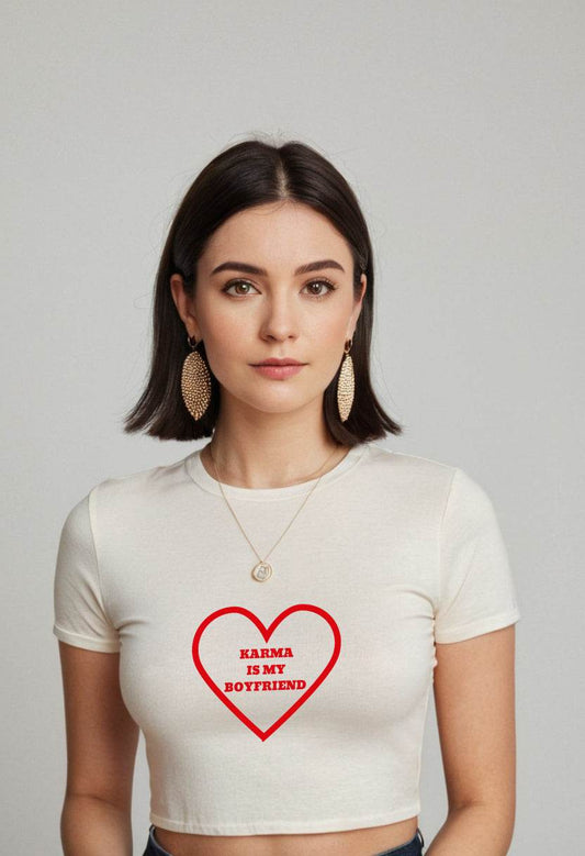 Karma Is My Boyfriend | Women Crop Top | White - Avaiya Clothings