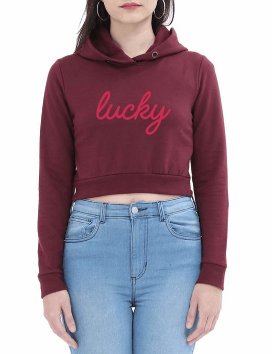 Lucky | Women’s Crop Hoodie | Maroon - Avaiya Clothings