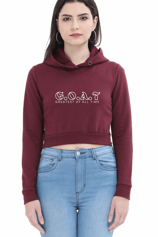 G.O.A.T. | Women’s Crop Hoodie | Maroon - Avaiya Clothings