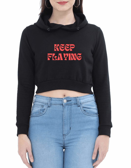 Keep Flying | Women’s Crop Hoodie | Black - Avaiya Clothings