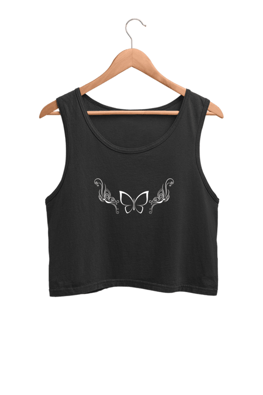 Butterfly | Women’s Crop Tank | Black - Avaiya Clothings