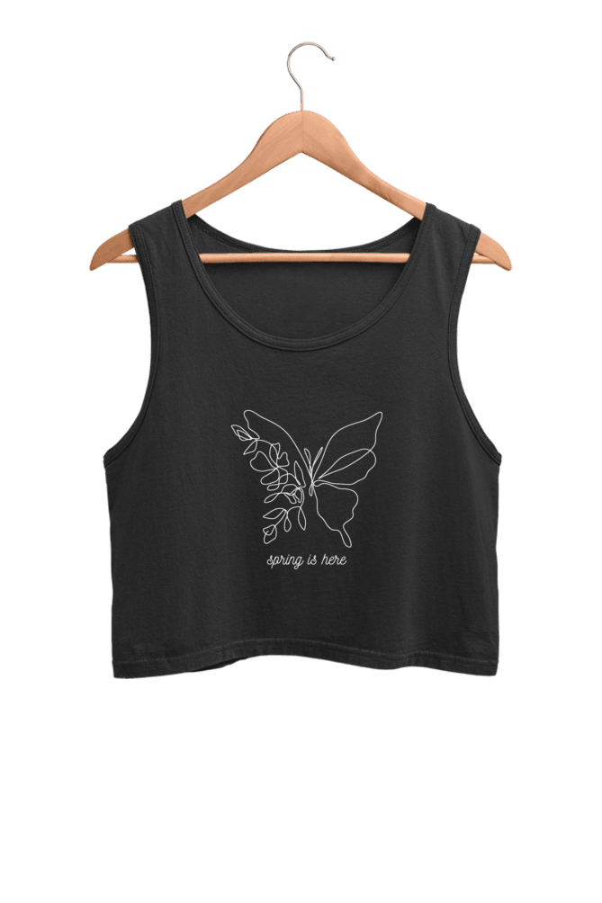 Spring is Here | Women’s Crop Tank | Black - Avaiya Clothings