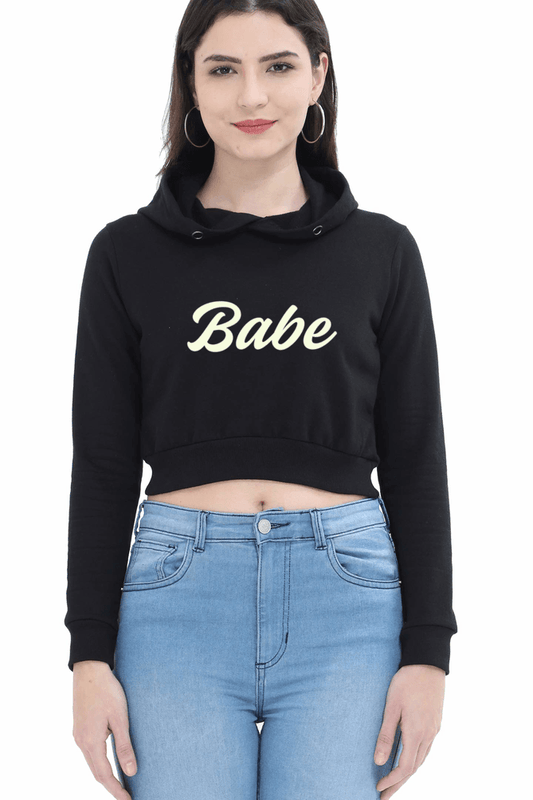 Babe | Women’s Crop Hoodie | Black - Avaiya Clothings