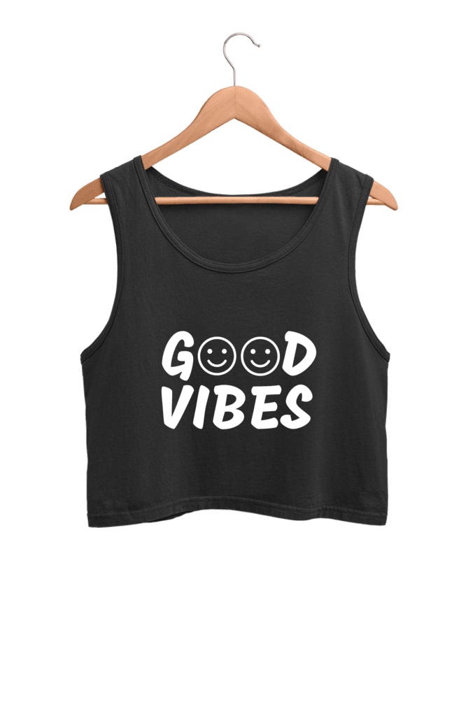 Good Vibes | Women’s Crop Tank | Black - Avaiya Clothings