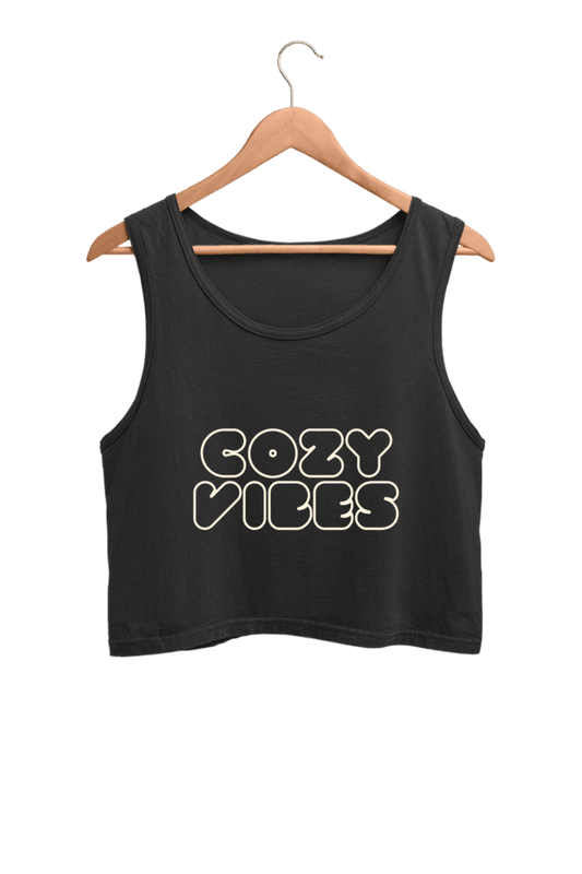 Cozy Vibes | Women’s Crop Tank | Black - Avaiya Clothings