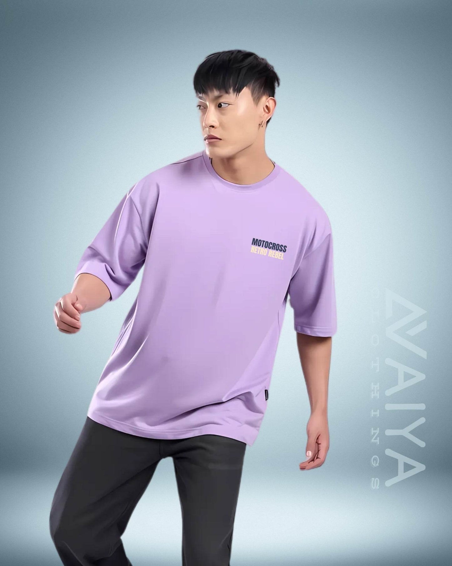Motocross Retro Rebel Oversized T-Shirt | Lavender | Premium Quality by AvaiYa | Unisex - Avaiya Clothings