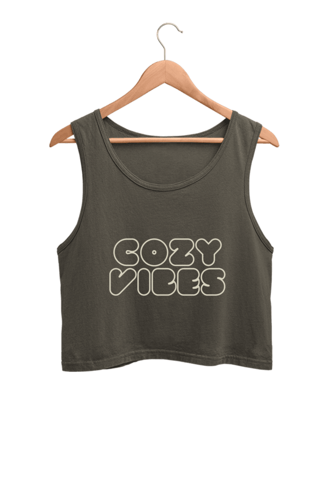 Cozy Vibes | Women’s Crop Tank | Olive Green - Avaiya Clothings
