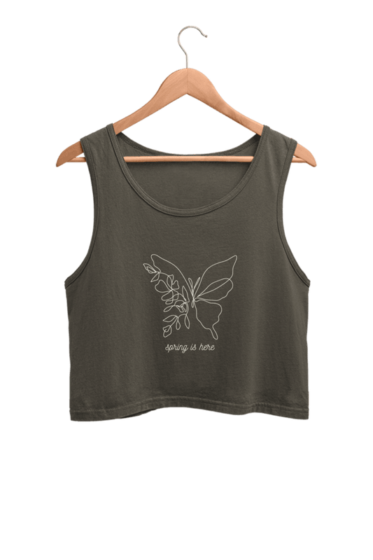 Spring is Here | Women’s Crop Tank | Olive Green - Avaiya Clothings