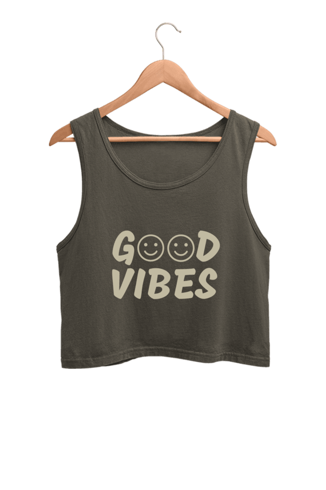 Good Vibes | Women’s Crop Tank | Olive Green - Avaiya Clothings