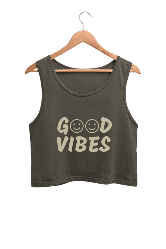 Good Vibes | Women’s Crop Tank | Olive Green - Avaiya Clothings