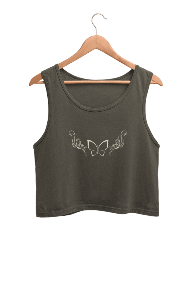 Butterfly | Women’s Crop Tank | Olive Green - Avaiya Clothings