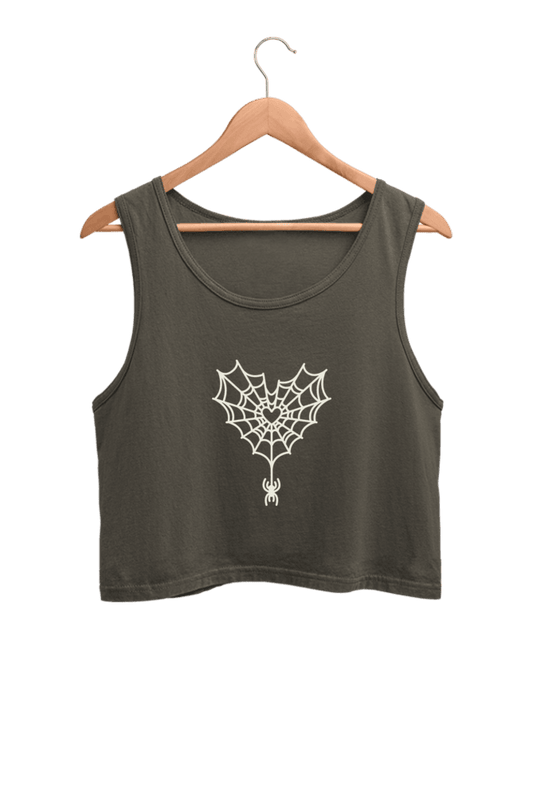 Heart Spider Web | Women’s Crop Tank | Olive Green - Avaiya Clothings