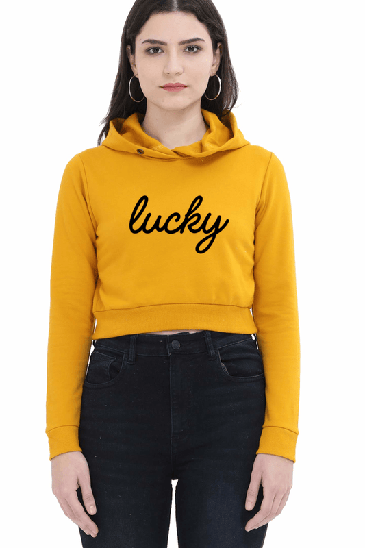 Lucky | Women’s Crop Hoodie | Mustard Yellow - Avaiya Clothings