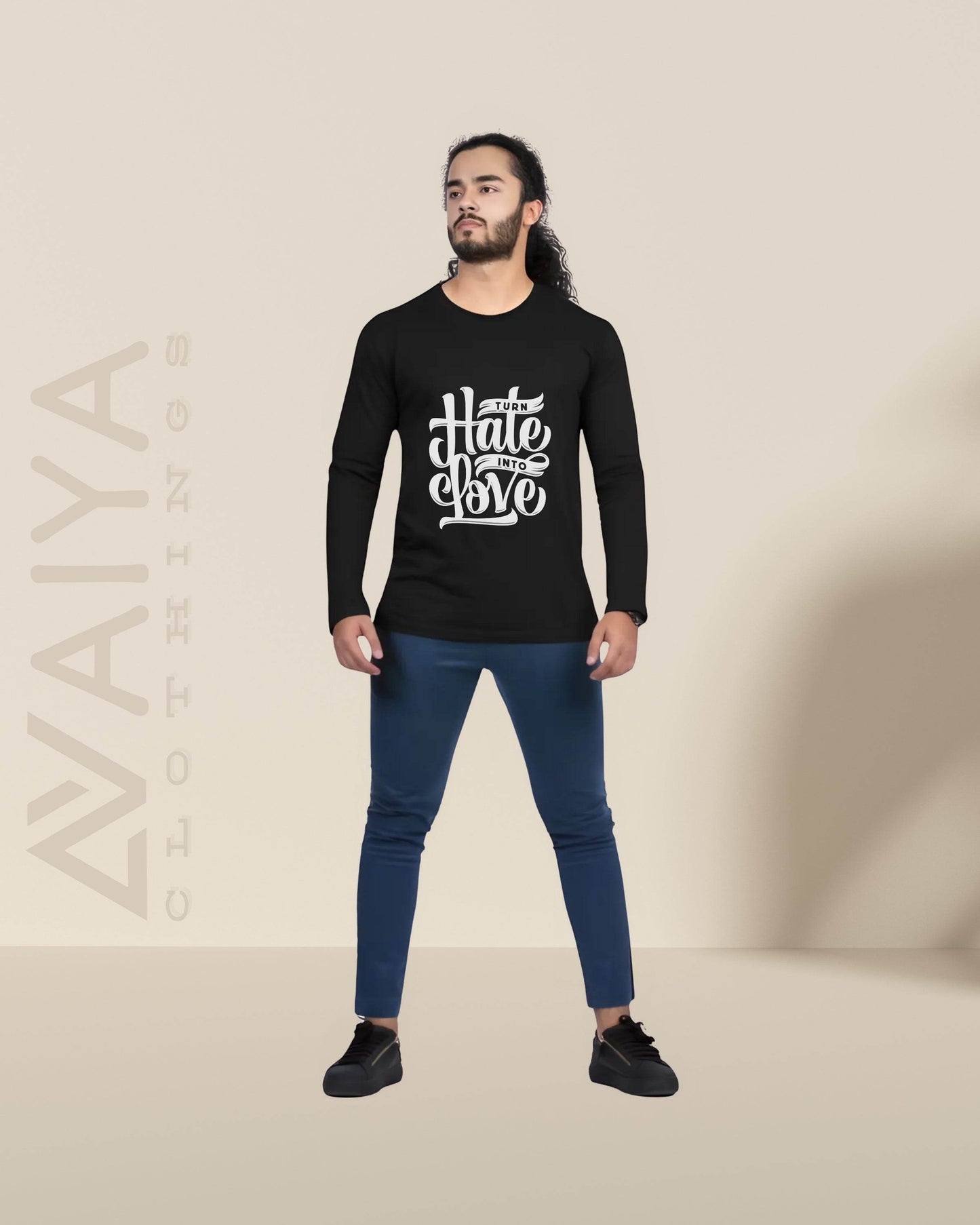 Turn Hate Into Love | Full Sleeves Round Neck T-Shirt | Unisex - Avaiya Clothings