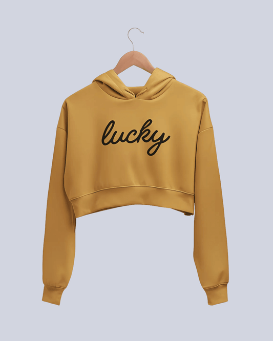 Lucky | Women’s Crop Hoodie | Mustard Yellow - Avaiya Clothings