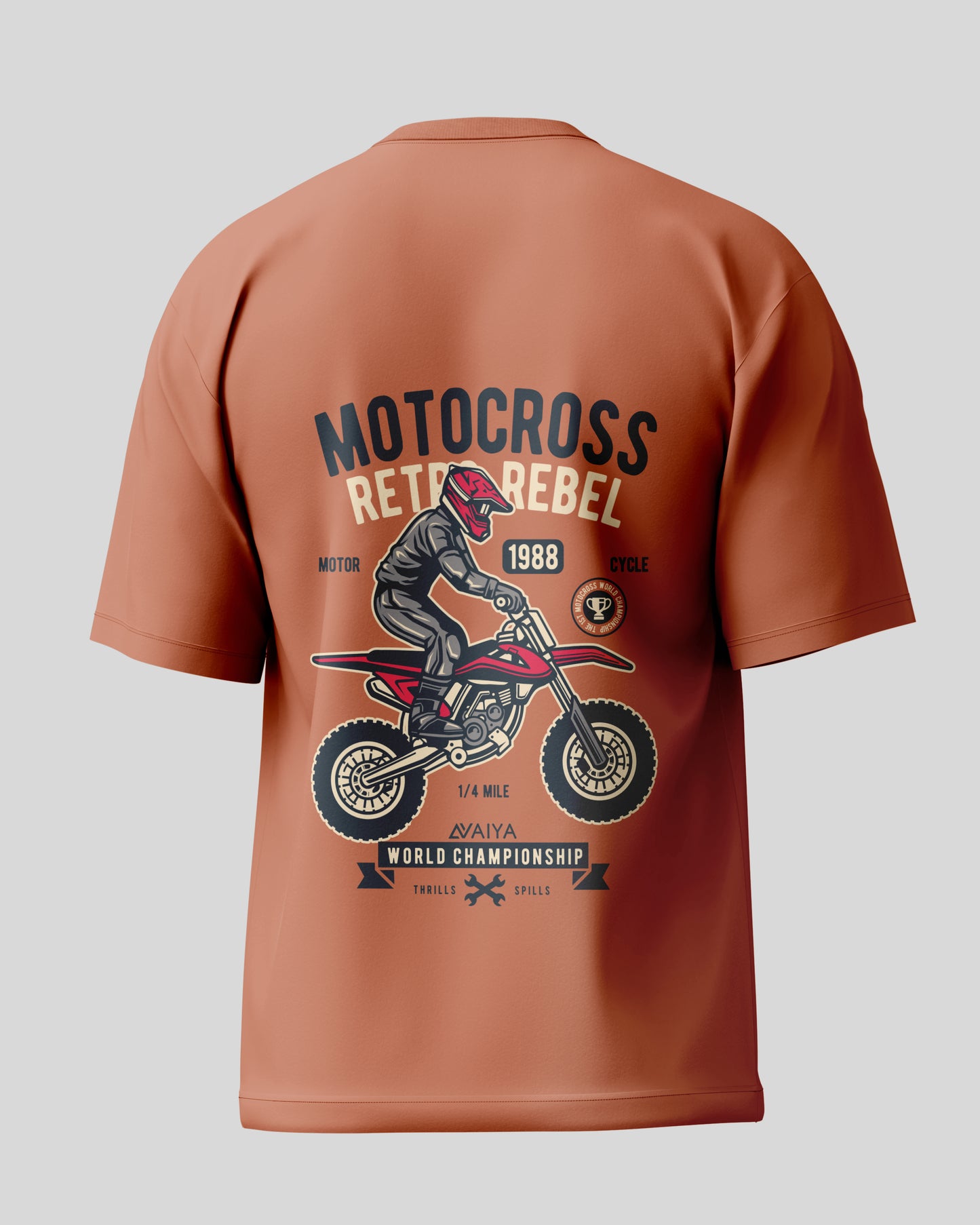 Motocross Retro Rebel Oversized T-Shirt | Coral | Premium Quality by AvaiYa | Unisex