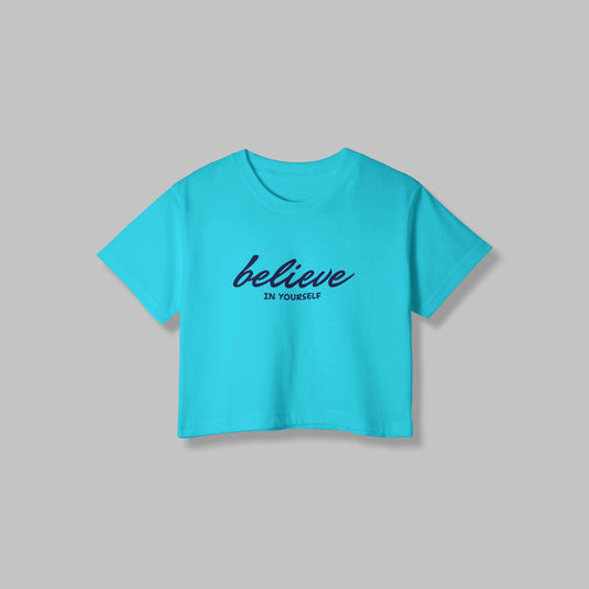 Believe | Women Crop Top | SkyBlue - Avaiya Clothings