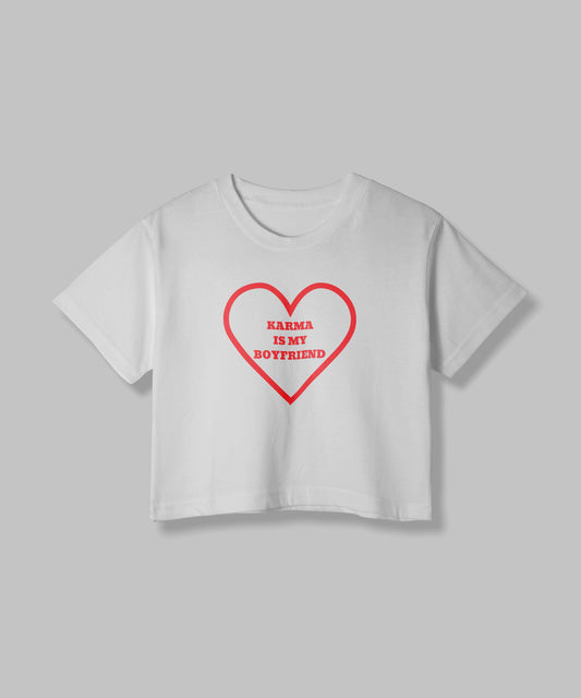 Karma Is My Boyfriend | Women Crop Top | White - Avaiya Clothings