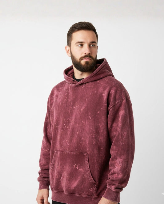 Plain Maroon Acid Washed Hoodie | For Man And Woman