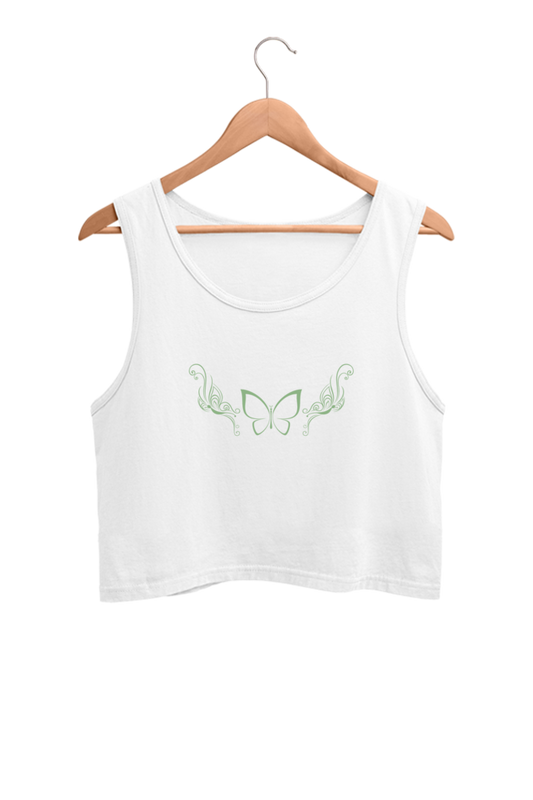 Butterfly | Women’s Crop Tank | White - AvaiYa Clothing's