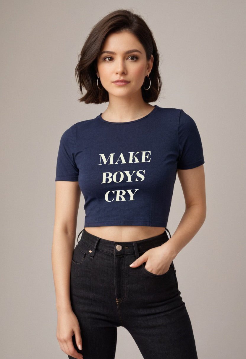 Make Boys Cry | Women Crop Top | Navi Blue