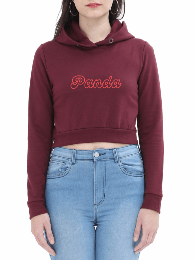 Panda | Women’s Crop Hoodie | Maroon - Avaiya Clothings
