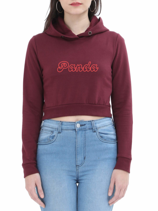 Panda | Women’s Crop Hoodie | Maroon - AvaiYa Clothing's