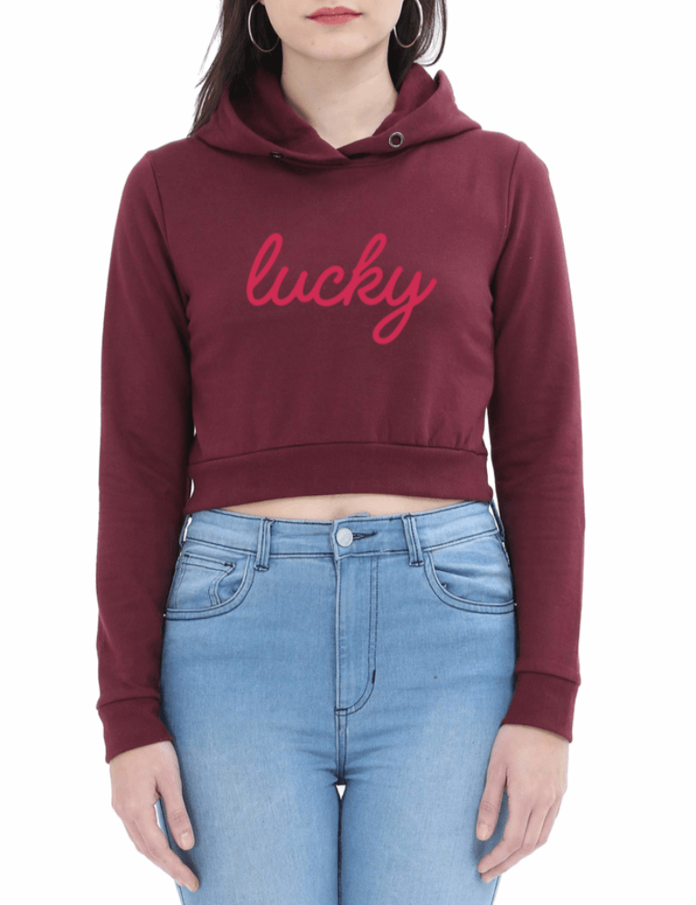 Lucky | Women’s Crop Hoodie | Maroon - Avaiya Clothings