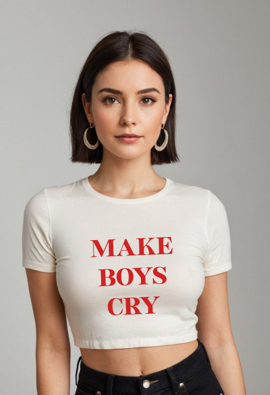 Make Boys Cry | Women Crop Top | White - AvaiYa Clothing's