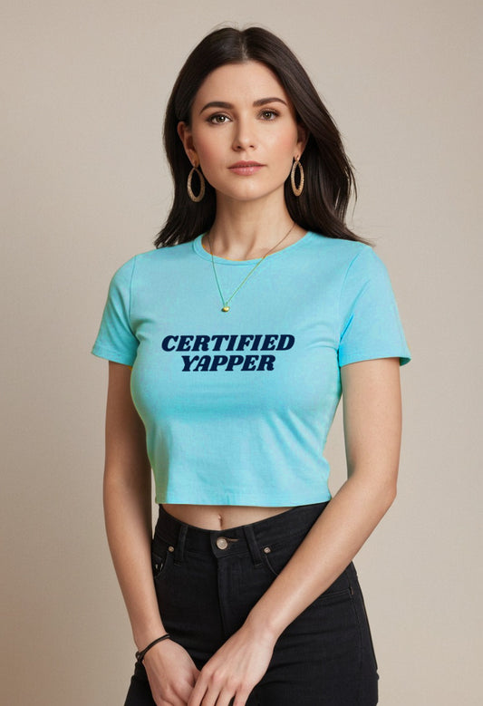 Certified Yapper | Women Crop Top | SkyBlue