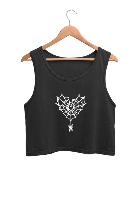 Heart Spider Web | Women’s Crop Tank | Black - AvaiYa Clothing's