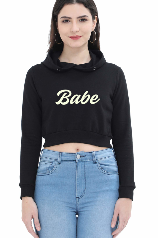 Babe | Women’s Crop Hoodie | Black - AvaiYa Clothing's