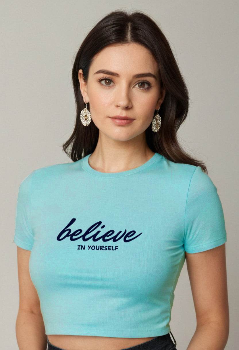 Believe | Women Crop Top | SkyBlue - Avaiya Clothings