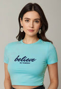 Believe | Women Crop Top | SkyBlue - Avaiya Clothings
