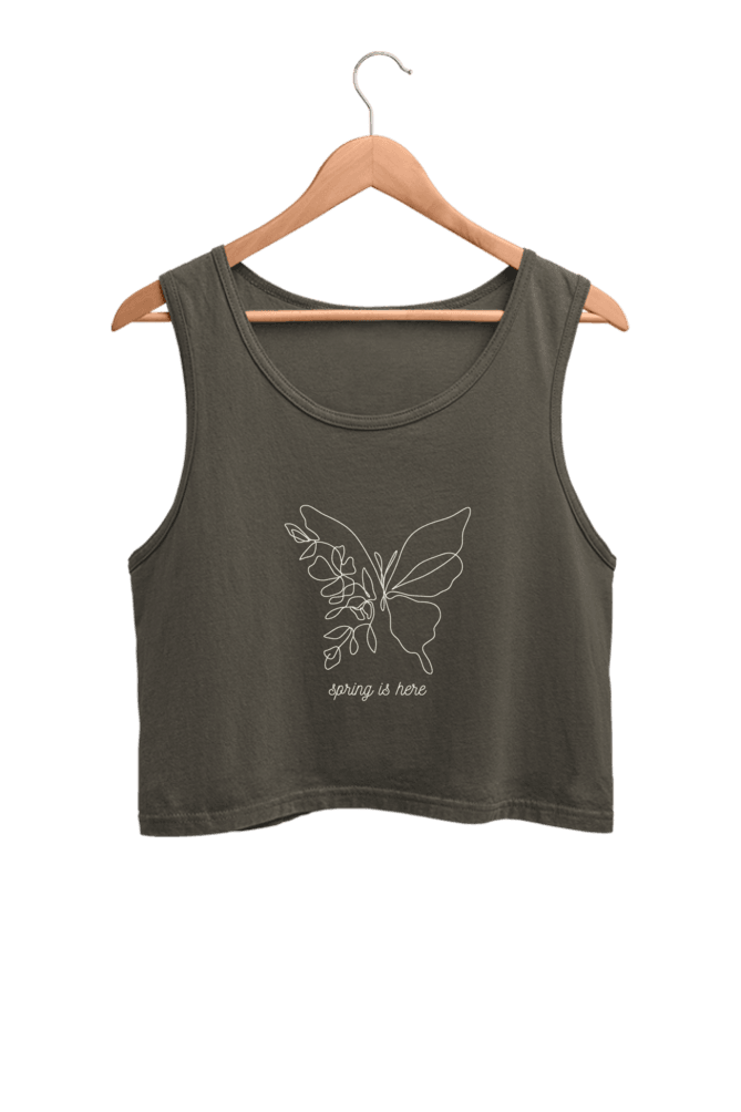 Spring is Here | Women’s Crop Tank | Olive Green - Avaiya Clothings