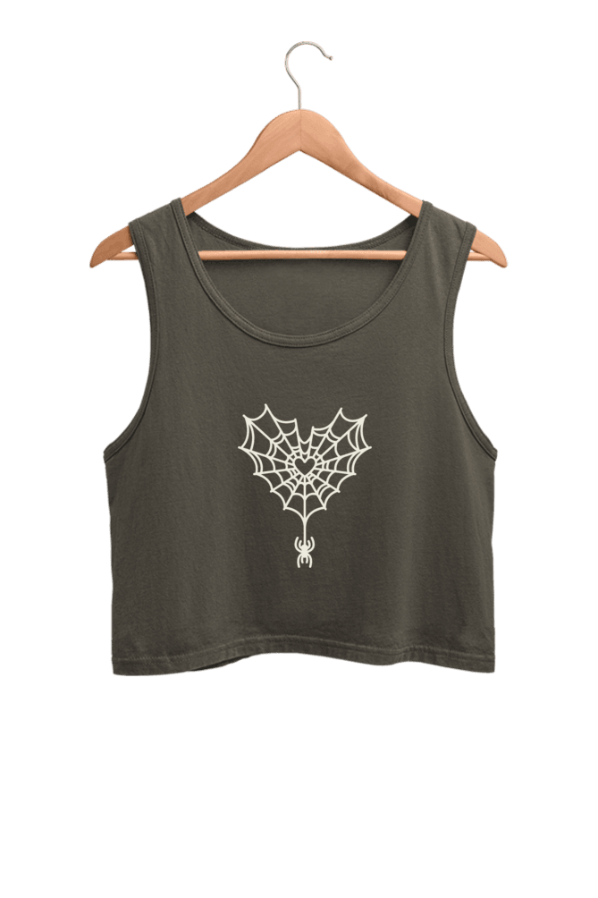 Heart Spider Web | Women’s Crop Tank | Olive Green - Avaiya Clothings