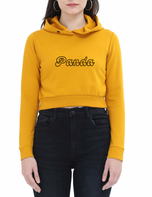 Panda | Women’s Crop Hoodie | Mustard Yellow - AvaiYa Clothing's