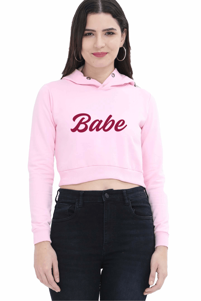 Babe | Women’s Crop Hoodie | Light Baby Pink - Avaiya Clothings