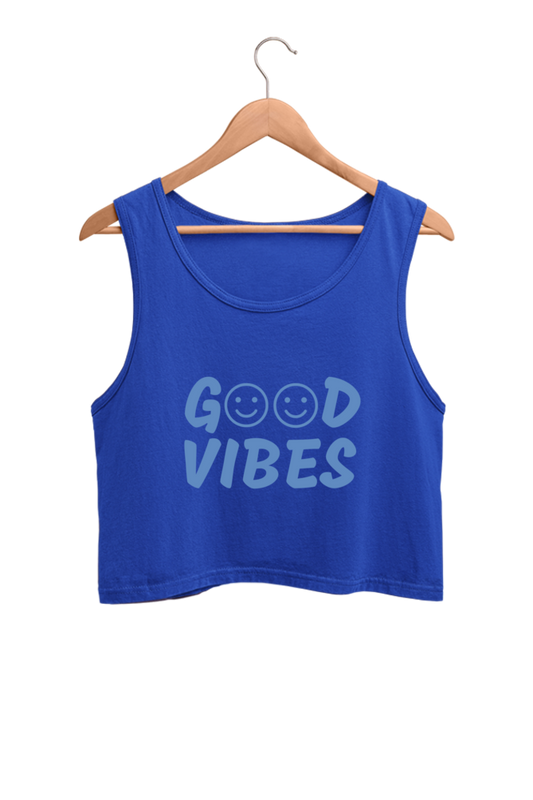 Good Vibes | Women’s Crop Tank | Royal Blue - AvaiYa Clothing's