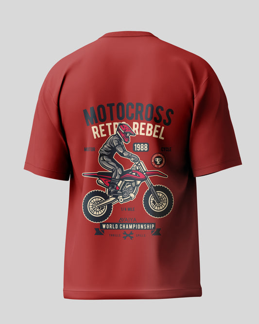 Motocross Retro Rebel Oversized T-Shirt | Red | Premium Quality by AvaiYa | Unisex