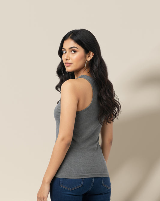 Plain Charcoal Melange Women's Tank Top