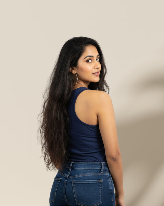 Plain Navy Blue Women's Tank Top